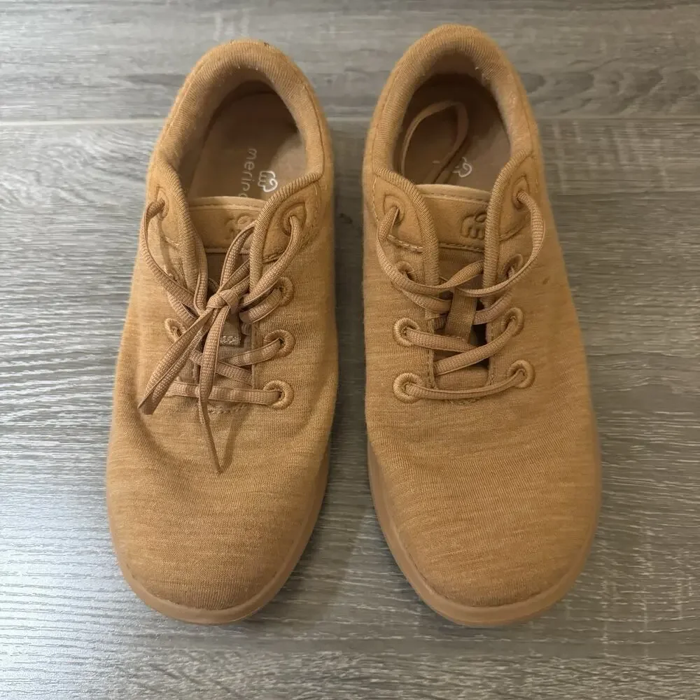 Merinos Women's Size 7 Tan Lace Up Wool Blend Comfort Casual Sneakers EU 37